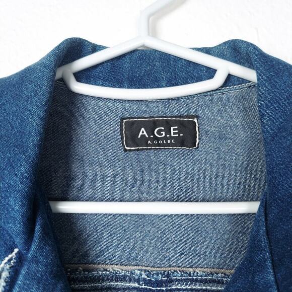 Agolde Denim Blue Jean Shirt A.G.E. A Gold E Button Front Pockets Size Small - Picture 3 of 6
